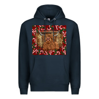 Navy Christmas highland cow with candy canes Premium Hoodie - BarkalooDesign