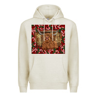 Oatmeal Heather Christmas highland cow with candy canes Premium Hoodie - BarkalooDesign