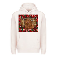 Pale Pink Christmas highland cow with candy canes Premium Hoodie - BarkalooDesign