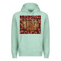 Seafoam Christmas highland cow with candy canes Premium Hoodie - BarkalooDesign