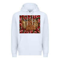 White Christmas highland cow with candy canes Premium Hoodie - BarkalooDesign