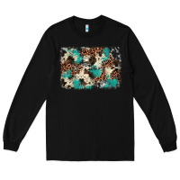 Black turquoise glitter cowhide background Long Sleeve Tee - BarkalooDesign