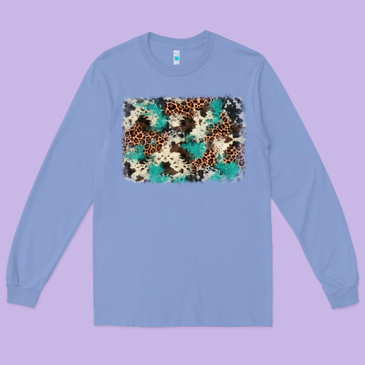 Turquoise Glitter Cowhide Background Long Sleeve Tee Designed By Barkaloodesign