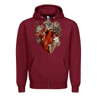 Burgundy Flower anatomical heart Zipper Hoodie - RanaPortraitStore