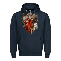 Navy Flower anatomical heart Zipper Hoodie - RanaPortraitStore