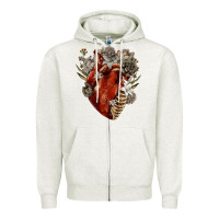 Oatmeal Heather Flower anatomical heart Zipper Hoodie - RanaPortraitStore