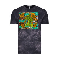 Cloud Black cactus and sunflowers turquoise leopard cowhide Vintage Tee - Artiststas