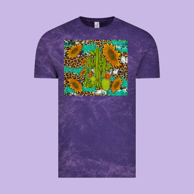 Cactus And Sunflowers Turquoise Leopard Cowhide Vintage Tee Designed By Artiststas