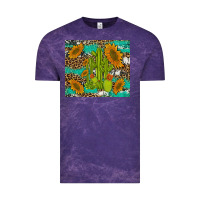Cloud Purple cactus and sunflowers turquoise leopard cowhide Vintage Tee - Artiststas