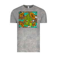 Cloud Rock cactus and sunflowers turquoise leopard cowhide Vintage Tee - Artiststas