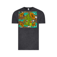 Vintage Black cactus and sunflowers turquoise leopard cowhide Vintage Tee - Artiststas