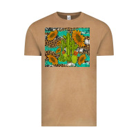 Vintage Camel cactus and sunflowers turquoise leopard cowhide Vintage Tee - Artiststas