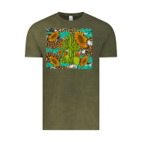 Vintage Olive cactus and sunflowers turquoise leopard cowhide Vintage Tee - Artiststas