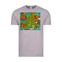 Vintage Zinc cactus and sunflowers turquoise leopard cowhide Vintage Tee - Artiststas