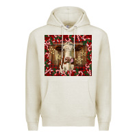 Oatmeal Heather christmas heifer with candy canes Premium Hoodie - BarkalooDesign