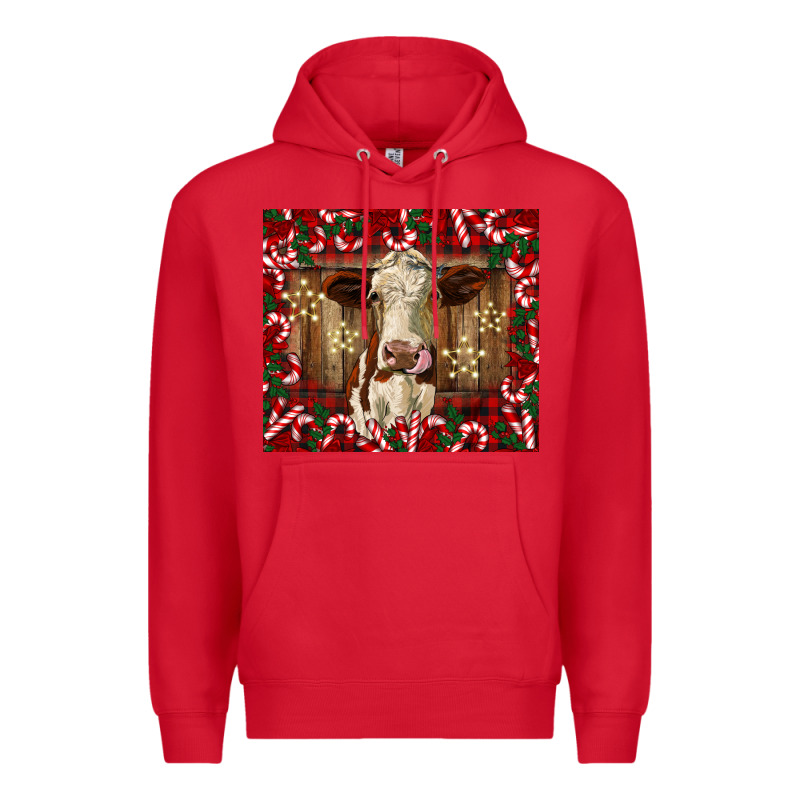 Christmas Heifer With Candy Canes Premium Hoodie by BarkalooDesign | Teevron