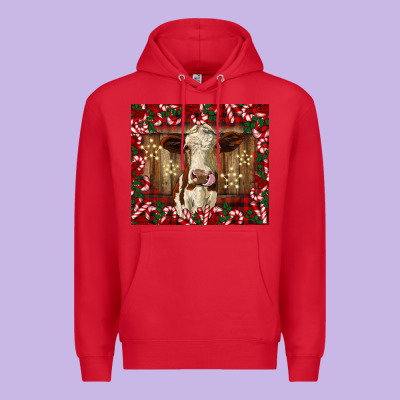 Christmas Heifer With Candy Canes Premium Hoodie Designed By Barkaloodesign