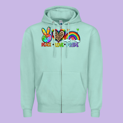 Peace Love Pride Zipper Hoodie Designed By Zillion Design Studio