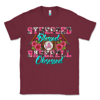 Burgundy stressed blessed & baseball obsessed Classic Tee - BundleAndBundleShop
