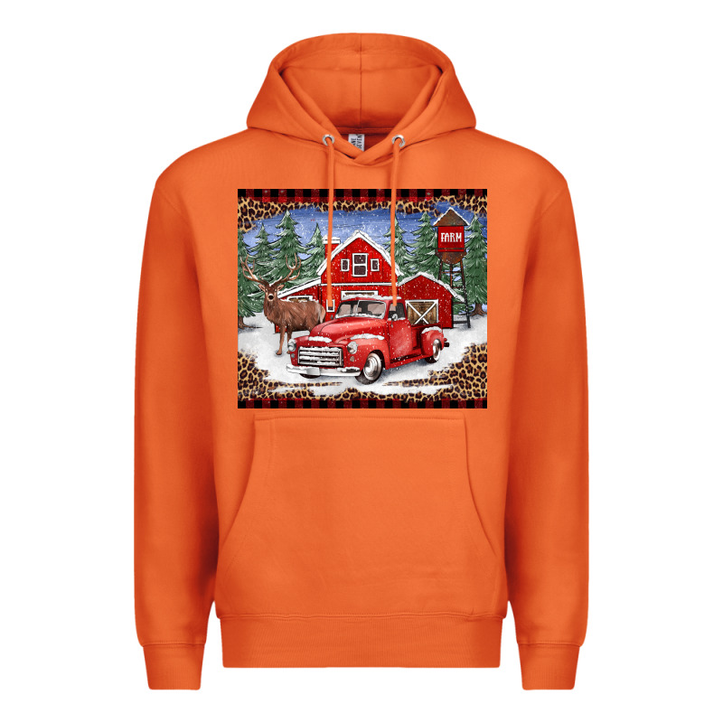 Christmas Farm Reindeer And Truck Premium Hoodie by BarkalooDesign | Teevron