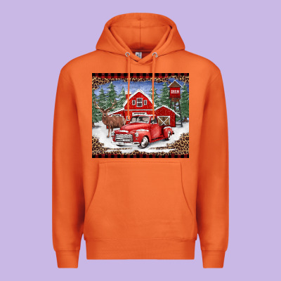 Christmas Farm Reindeer And Truck Premium Hoodie Designed By Barkaloodesign