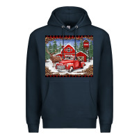 Navy Christmas farm reindeer and truck Premium Hoodie - BarkalooDesign