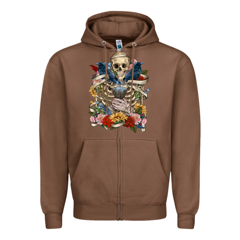 Flower Boho Skull Skeleton Zipper Hoodie by RanaPortraitStore | Teevron