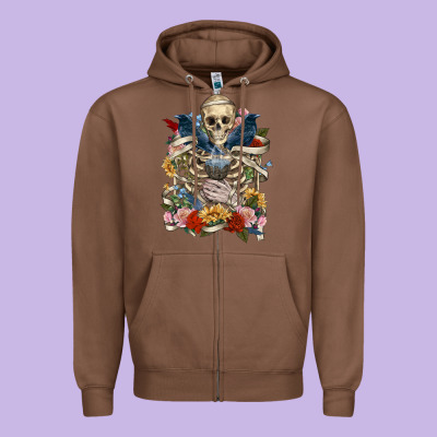 Zipper Hoodie Flower Boho Skull Skeleton