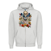 Dove Grey Flower Boho Skull Skeleton Zipper Hoodie - RanaPortraitStore