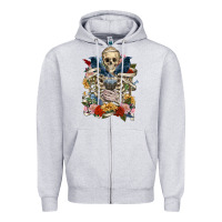 Heather Grey Flower Boho Skull Skeleton Zipper Hoodie - RanaPortraitStore