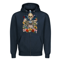 Navy Flower Boho Skull Skeleton Zipper Hoodie - RanaPortraitStore