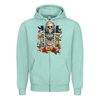Seafoam Flower Boho Skull Skeleton Zipper Hoodie - RanaPortraitStore
