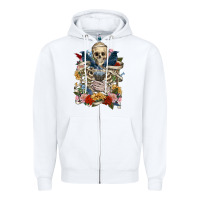 White Flower Boho Skull Skeleton Zipper Hoodie - RanaPortraitStore