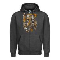 Charcoal Heather Flower rib cage bees Zipper Hoodie - RanaPortraitStore