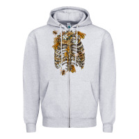 Heather Grey Flower rib cage bees Zipper Hoodie - RanaPortraitStore