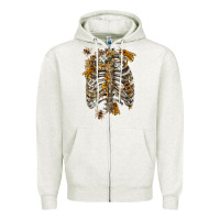Oatmeal Heather Flower rib cage bees Zipper Hoodie - RanaPortraitStore