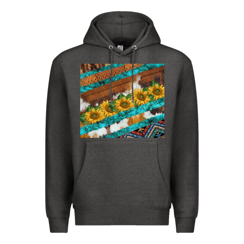 Western Aztec Sunflowers Turquoise Cowhide Premium Hoodie by BarkalooDesign | Teevron