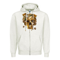 Oatmeal Heather Flower Skeleton Bees Zipper Hoodie - RanaPortraitStore