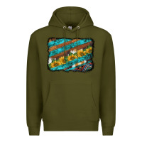 Army Green western aztec sunflowers turquoise cowhide background Premium Hoodie - BarkalooDesign
