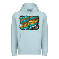 Blue Mist western aztec sunflowers turquoise cowhide background Premium Hoodie - BarkalooDesign