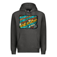 Charcoal Heather western aztec sunflowers turquoise cowhide background Premium Hoodie - BarkalooDesign