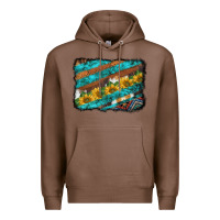 Chestnut western aztec sunflowers turquoise cowhide background Premium Hoodie - BarkalooDesign
