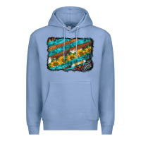 Colony Blue western aztec sunflowers turquoise cowhide background Premium Hoodie - BarkalooDesign
