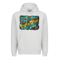 Dove Grey western aztec sunflowers turquoise cowhide background Premium Hoodie - BarkalooDesign