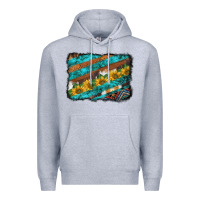 Heather Grey western aztec sunflowers turquoise cowhide background Premium Hoodie - BarkalooDesign