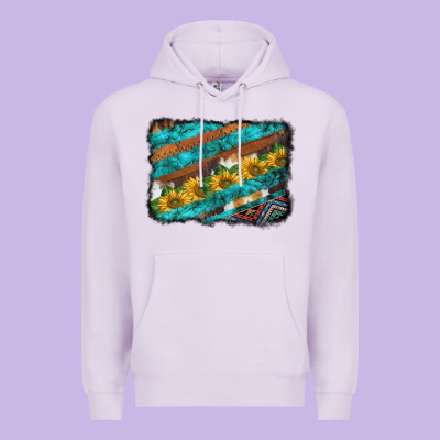 Western Aztec Sunflowers Turquoise Cowhide Background Premium Hoodie Designed By Barkaloodesign