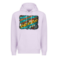 Lilac western aztec sunflowers turquoise cowhide background Premium Hoodie - BarkalooDesign