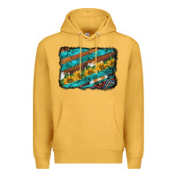 Mustard western aztec sunflowers turquoise cowhide background Premium Hoodie - BarkalooDesign