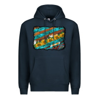 Navy western aztec sunflowers turquoise cowhide background Premium Hoodie - BarkalooDesign