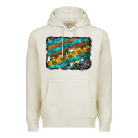 Oatmeal Heather western aztec sunflowers turquoise cowhide background Premium Hoodie - BarkalooDesign